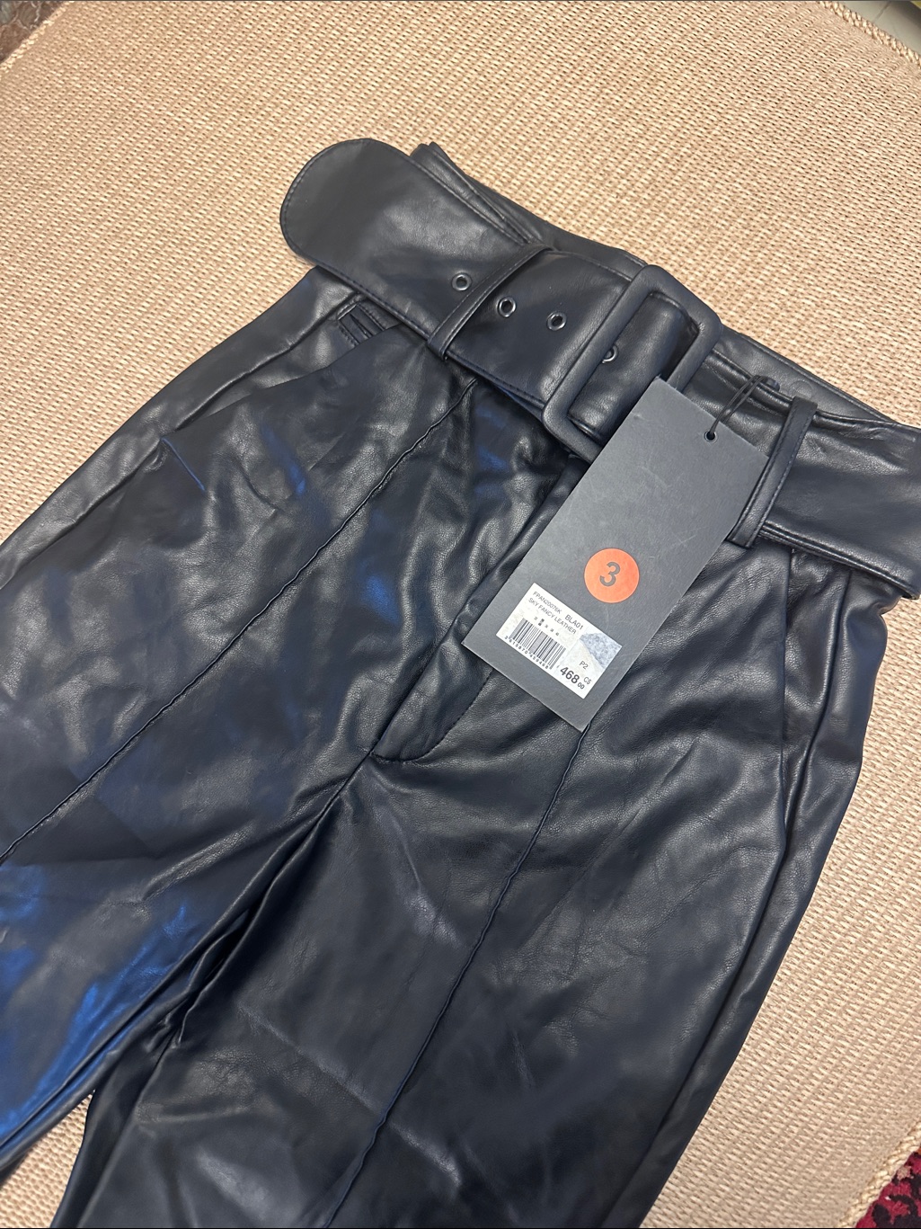 #70 Bnwt The Kooples Black Faux Leather Belted Womens Pants
